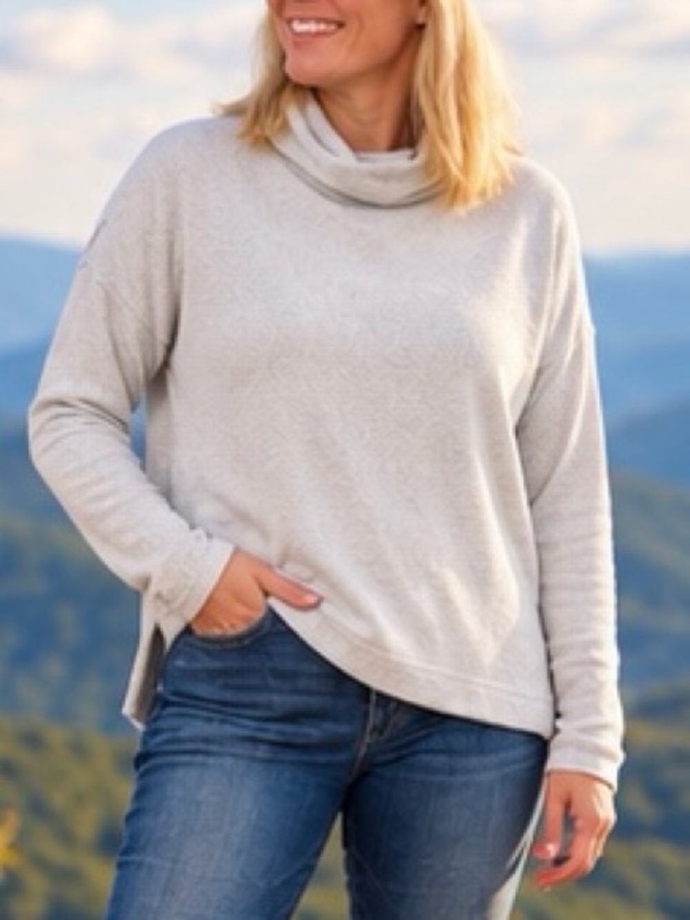 Carve Designs Women’s XL Cowl Neck Tunic Top Gray High Low Hem